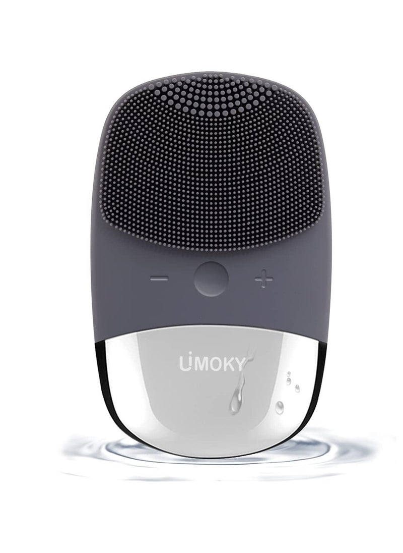 Uimoky - Facial Cleansing Brush, 3-in-1 Electric Silicone Face Scrubber, Vibrating Massager, IPX7 Waterproof, USB Rechargeble Brush for Deep Cleanning, Blackhead Remover, Exfoliating (Gray) - Image 1