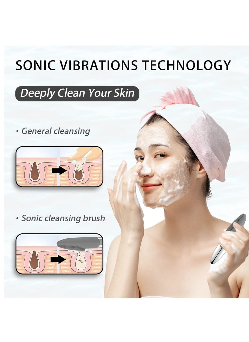Uimoky - Facial Cleansing Brush, 3-in-1 Electric Silicone Face Scrubber, Vibrating Massager, IPX7 Waterproof, USB Rechargeble Brush for Deep Cleanning, Blackhead Remover, Exfoliating (Gray) - Image 1
