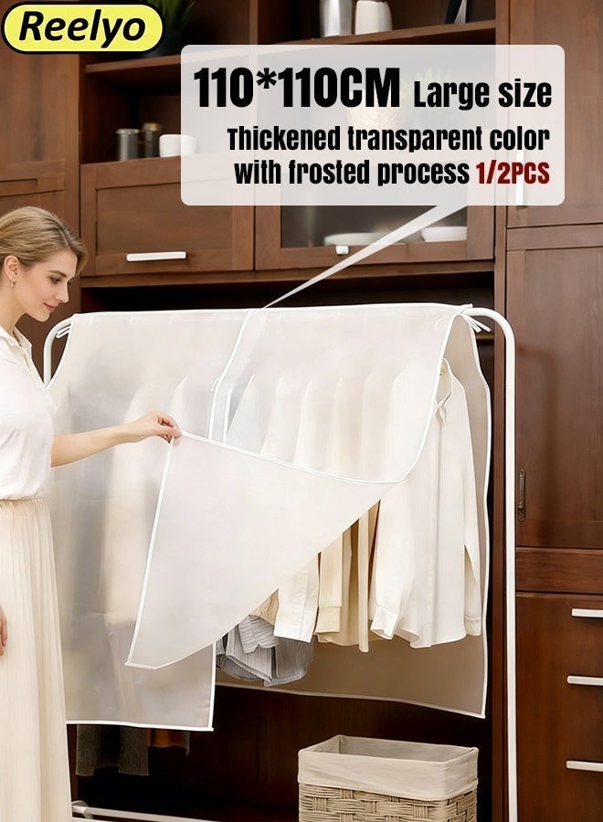 Reelyo Clothes Storage Cover 110cm Large Capacity Wardrobe Dustproof Waterproof Hanging Organizer with Velcro for Dresses Coats Travel Bedroom Laundry Room Daily Use - Image 3