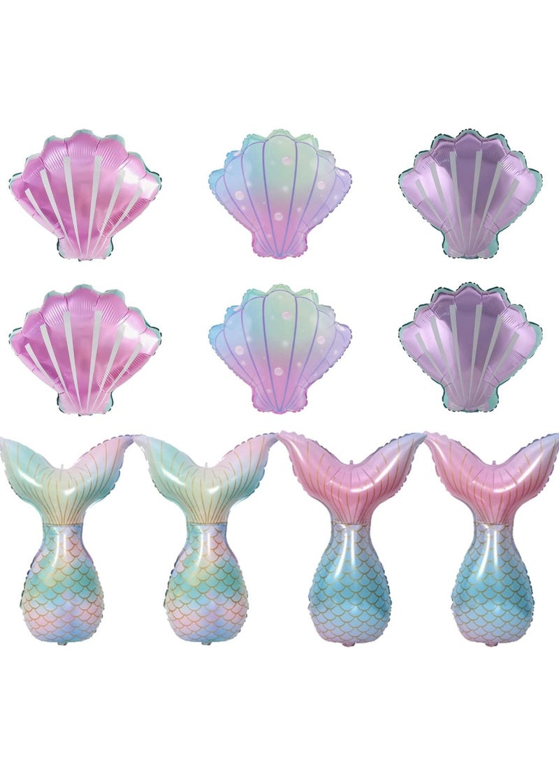 10Pcs Mermaid Balloons,Seashell Balloons Mermaid Tail Helium Mylar Foil Balloons for Under The Sea Decorations Baby Shower Summer Beach Mermaid Sea Theme Birthday Party Supplies - Image 1