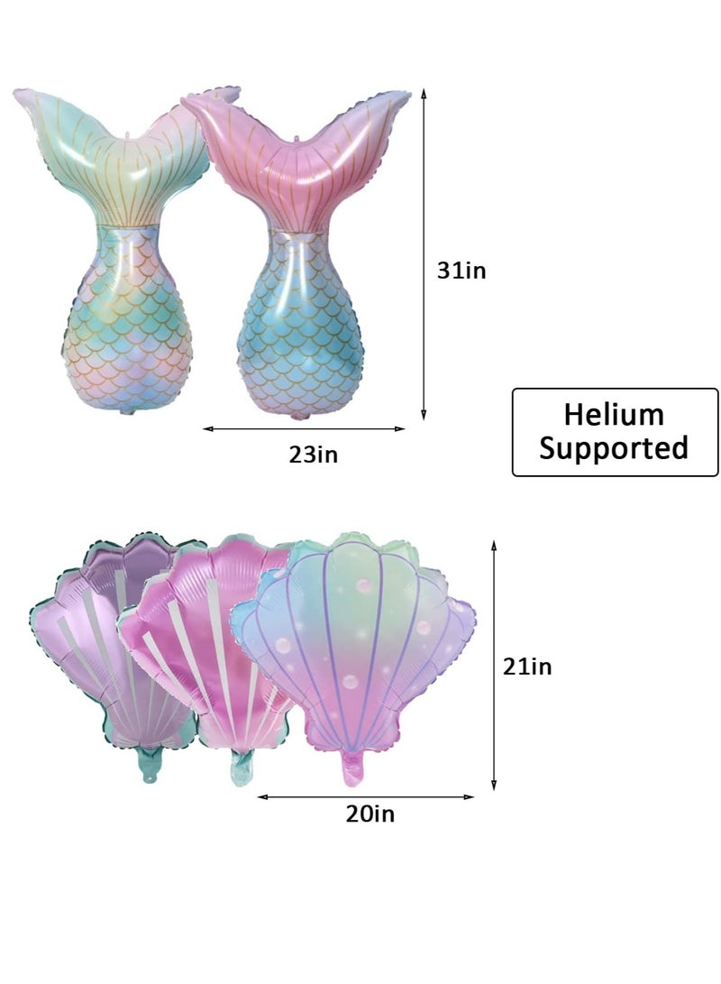 10Pcs Mermaid Balloons,Seashell Balloons Mermaid Tail Helium Mylar Foil Balloons for Under The Sea Decorations Baby Shower Summer Beach Mermaid Sea Theme Birthday Party Supplies - Image 3
