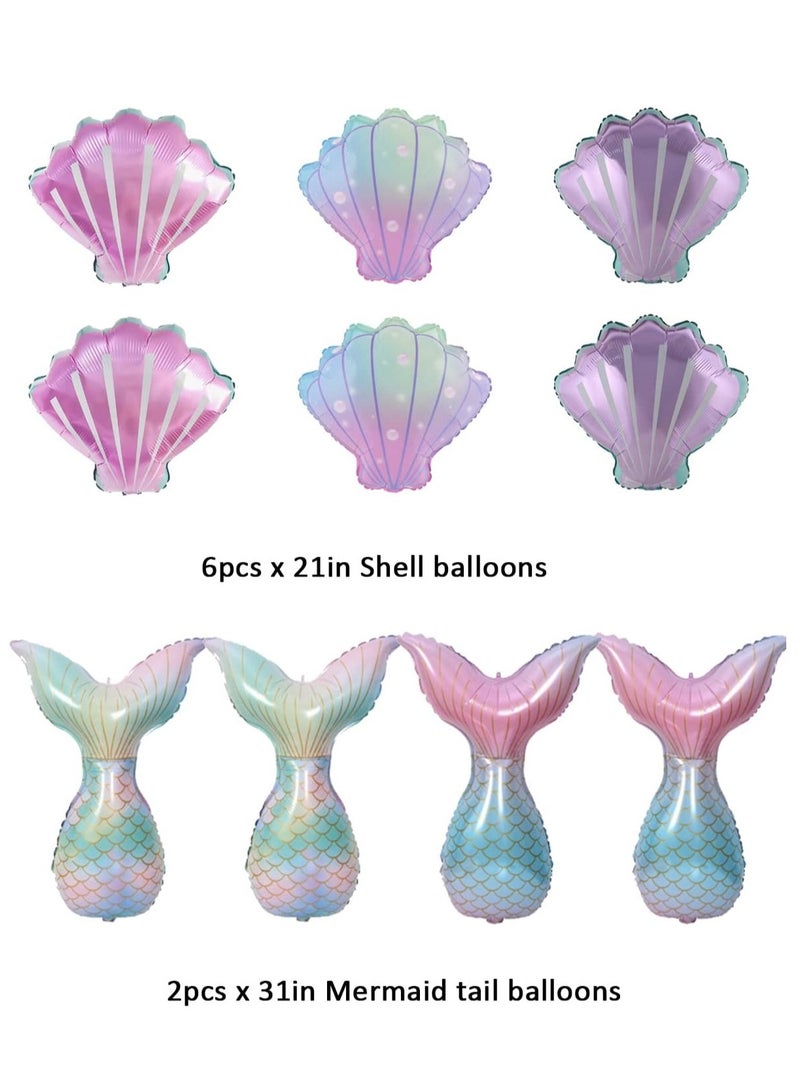 10Pcs Mermaid Balloons,Seashell Balloons Mermaid Tail Helium Mylar Foil Balloons for Under The Sea Decorations Baby Shower Summer Beach Mermaid Sea Theme Birthday Party Supplies - Image 2