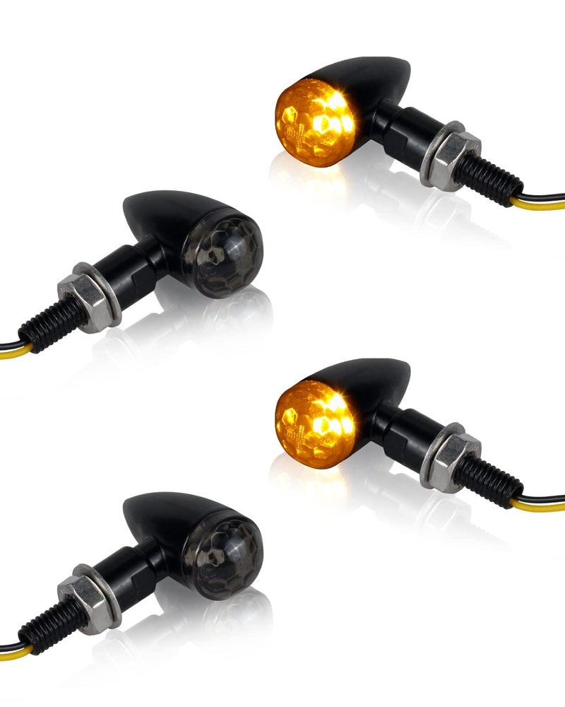 NTHREEAUTO Bullet Motorcycle Turn Signals, Smoked Lens Metal Turn Signal Lights for Cafe Racer Cruiser Compatible with Harley Honda Yamaha Kawasaki, Black Housing - 4Pcs