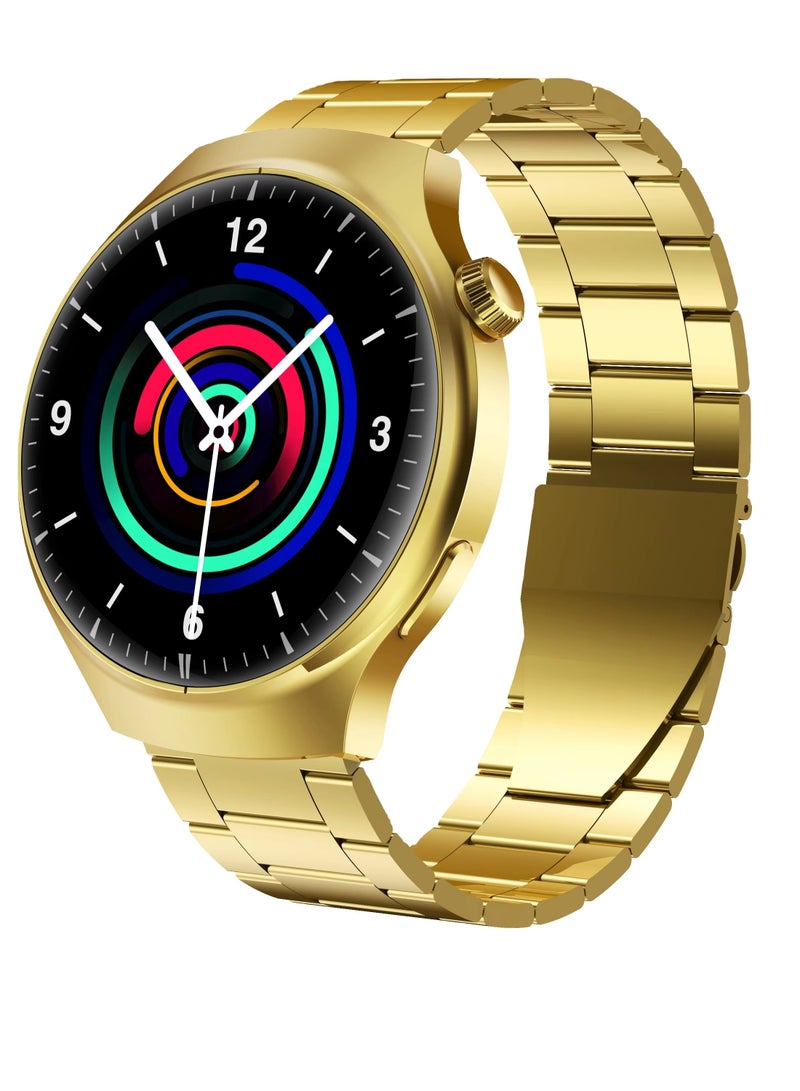 SMARTi Tech & Trove Watch 4 Pro Golden Edition Smartwatch – Advanced Bluetooth Calling, Wireless Charging,HD Round Display, Sports & Fitness Modes, Heart Rate & Sleep Monitor, IP67 Waterproof, Compatible with Android and iOS - Image 1