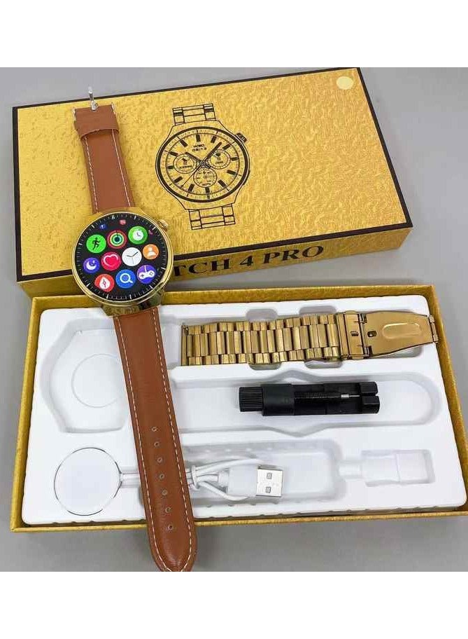 SMARTi Tech & Trove Watch 4 Pro Golden Edition Smartwatch – Advanced Bluetooth Calling, Wireless Charging,HD Round Display, Sports & Fitness Modes, Heart Rate & Sleep Monitor, IP67 Waterproof, Compatible with Android and iOS - Image 3