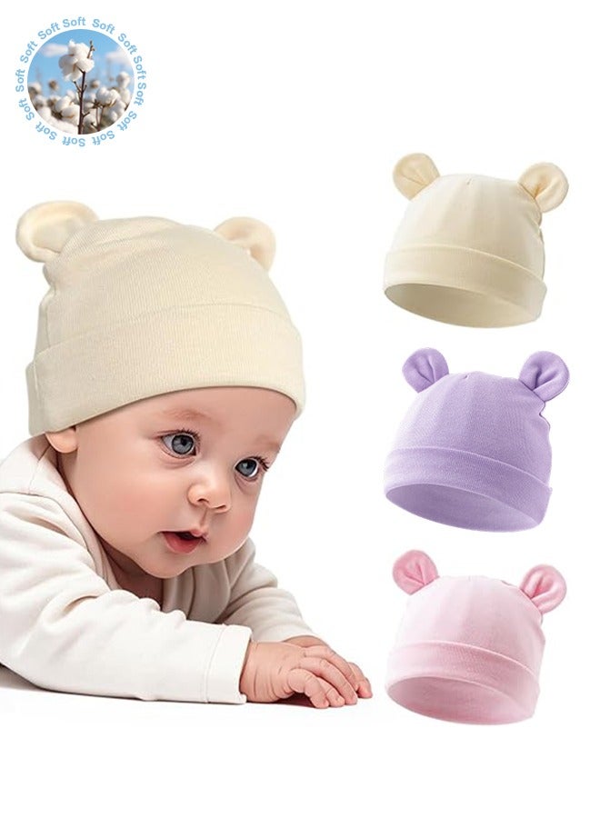Newborn Baby Girls Hospital Hat Thick Cute Bear Ear Cotton Baby Boy Beanie for 0-6Months - Image 1