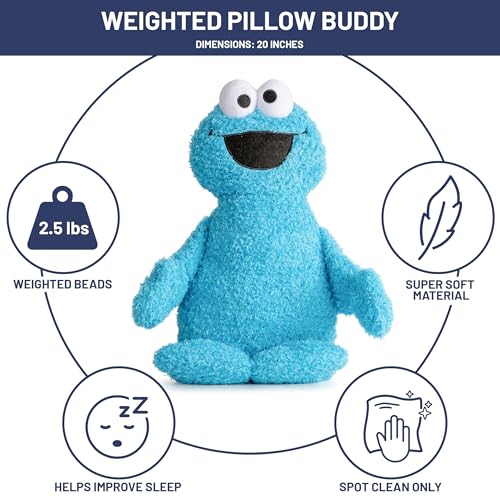 Jay Franco Weighted Sesame Street Plush Pillow Buddy 25 lbs Soft Plushie Stuffed Pillow 20 Inches Blue Cookie Monster - Image 5