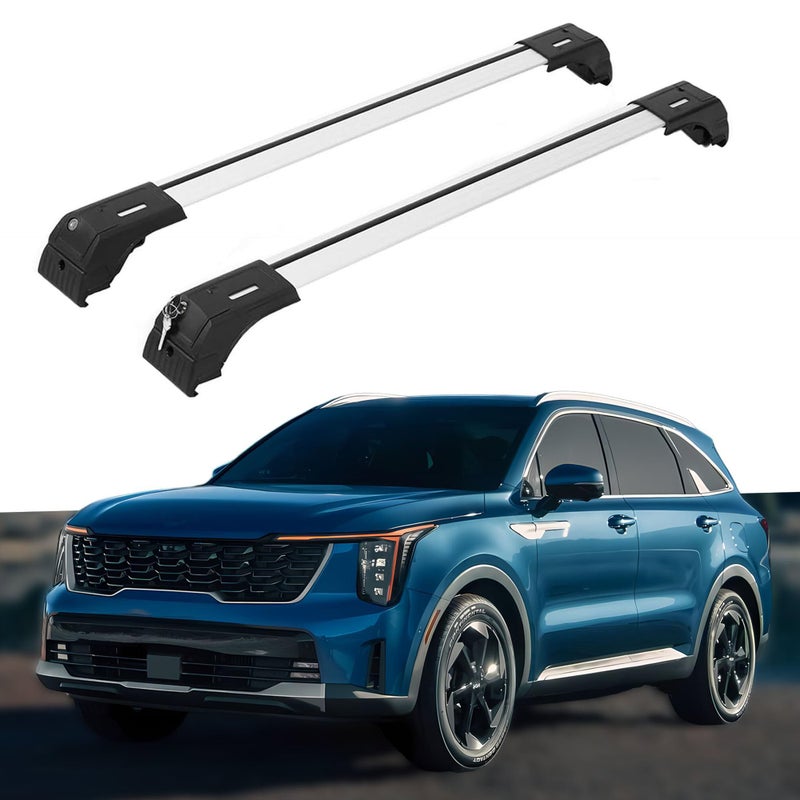 ERKUL Roof Rack Cross Bars for 20212025 Kia Sorento S EX SX Sorento Hybrid Aluminum Crossbars with Anti Theft Lock for Rooftop Compatible with Flush Rails Silver