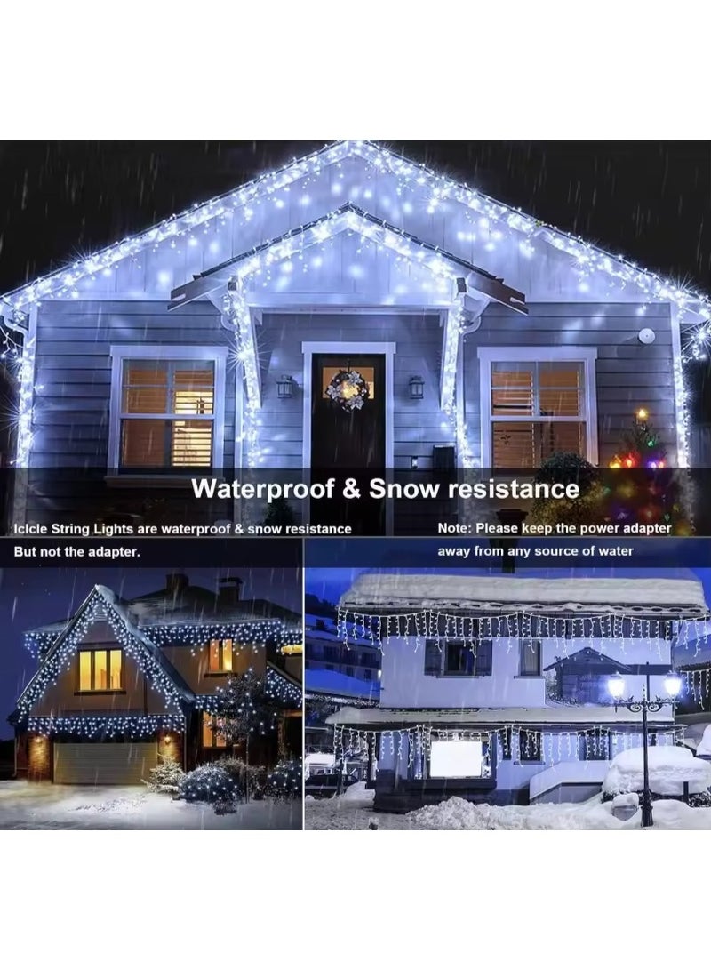 White LED Icicle String Lights, 35Ft 10M 264 LEDs Waterproof Extendable Curtain Icicle Lights Plug in Fairy String Lights for Home and UAE National Day Decoration - Image 3