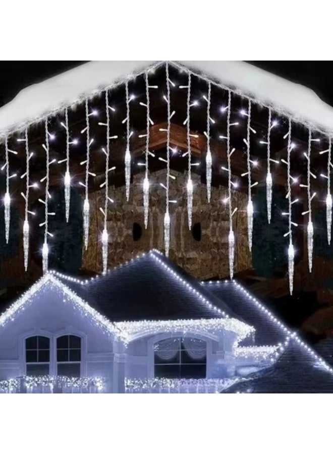 White LED Icicle String Lights, 35Ft 10M 264 LEDs Waterproof Extendable Curtain Icicle Lights Plug in Fairy String Lights for Home and UAE National Day Decoration - Image 4