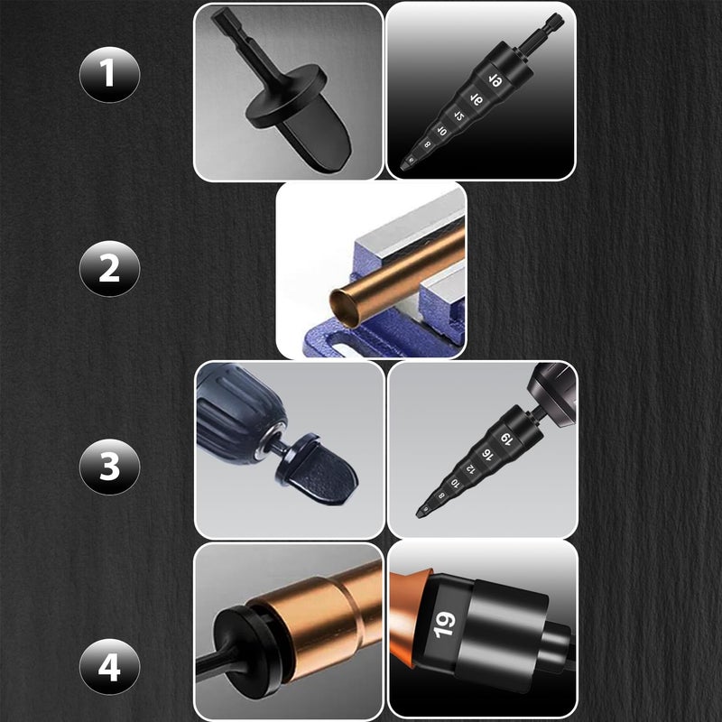 3DSKY 7Pcs HVAC Swaging Repairing Tool, Air Conditioner Copper Tube Expander with 6 in 1 6/8/10/12/16/19mm Kits, Flaring Drill Pipe Expander Tubing Set 1/4'', 3/8'', 1/2'', 5/8'', 3/4'', 7/8'' Bits - Image 4