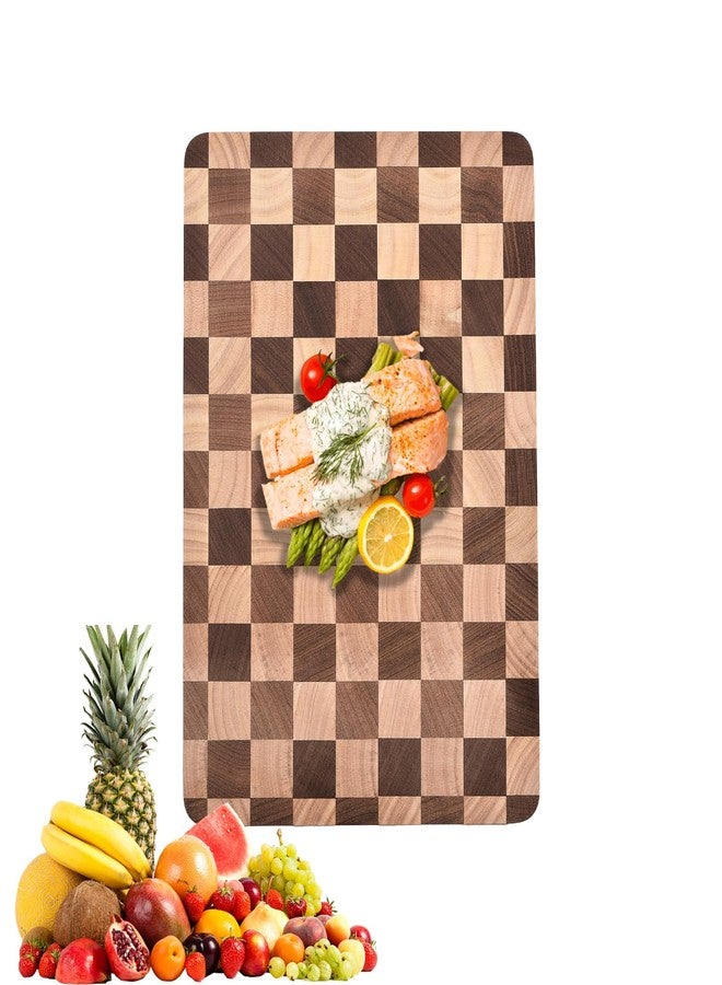Bokaiya Wood Cutting Board for Kitchen,Dishwasher Safe Checkered Chopping Board with Juice Groove& Handles Thick Wooden Board for Meat Vegetables Fruit Ideal Gift for the Home(15.7"x11"x1") - Image 1