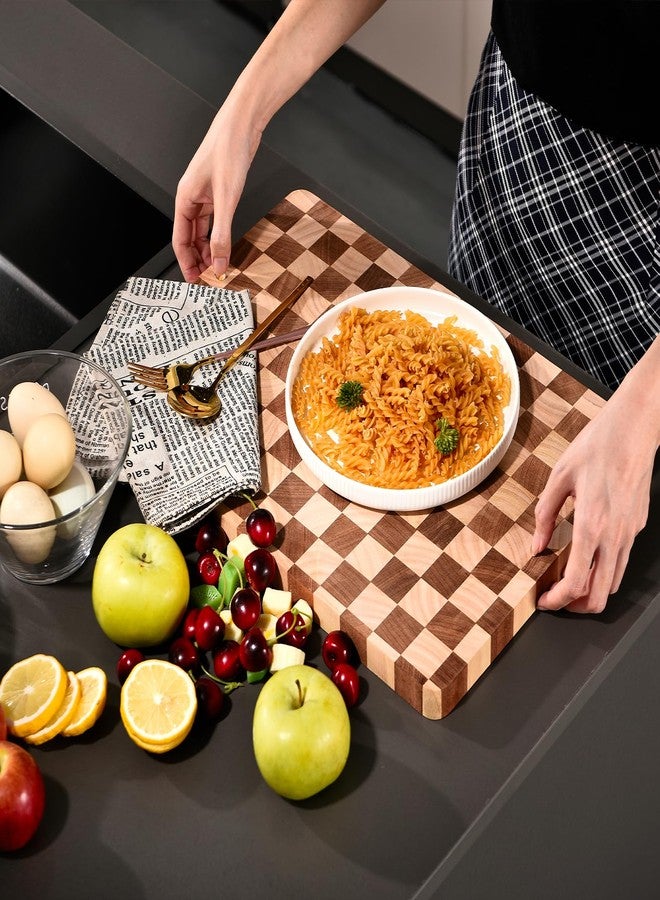 Bokaiya Wood Cutting Board for Kitchen,Dishwasher Safe Checkered Chopping Board with Juice Groove& Handles Thick Wooden Board for Meat Vegetables Fruit Ideal Gift for the Home(15.7"x11"x1") - Image 4