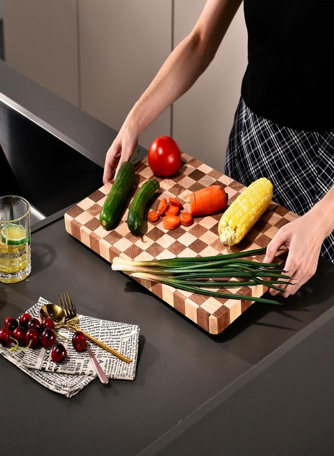 Bokaiya Wood Cutting Board for Kitchen,Dishwasher Safe Checkered Chopping Board with Juice Groove& Handles Thick Wooden Board for Meat Vegetables Fruit Ideal Gift for the Home(15.7"x11"x1") - Image 2
