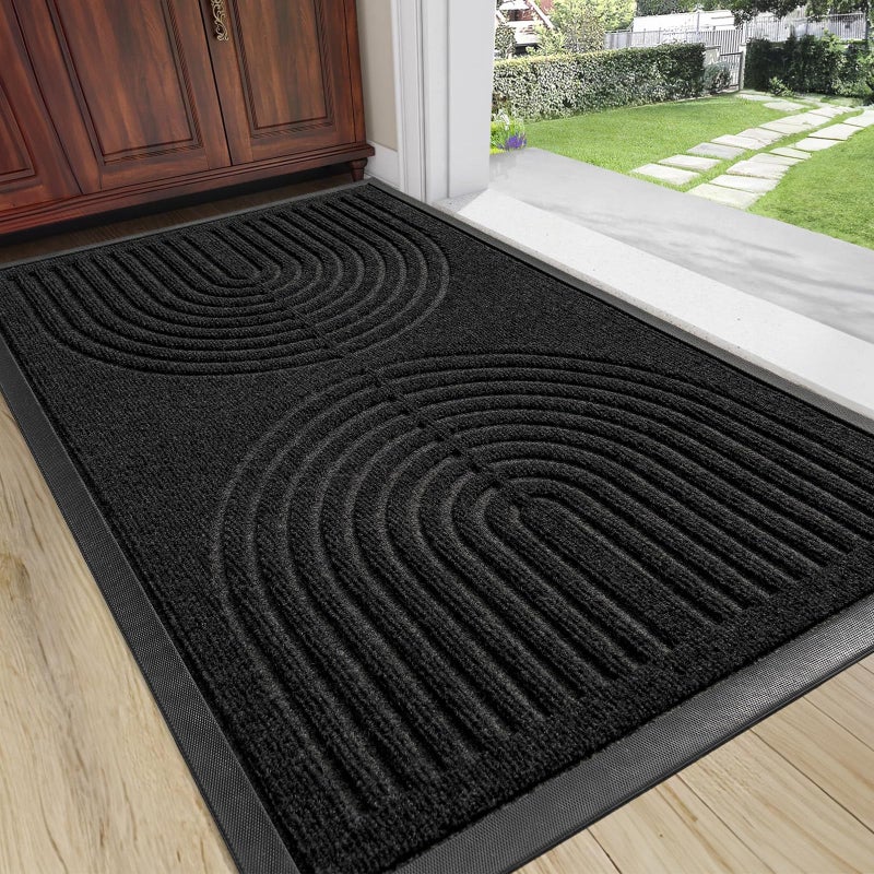 RORA Heavy Duty Door Mat Outdoor Entrance,Non Slip Welcome Mat Indoor, Natural Rubber Floor Mat for Entryway, Patio, Garage, Porch, 24"x36",Black - Image 1
