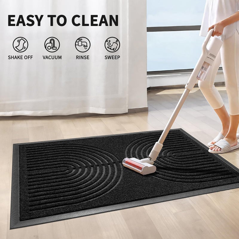 RORA Heavy Duty Door Mat Outdoor Entrance,Non Slip Welcome Mat Indoor, Natural Rubber Floor Mat for Entryway, Patio, Garage, Porch, 24"x36",Black - Image 4
