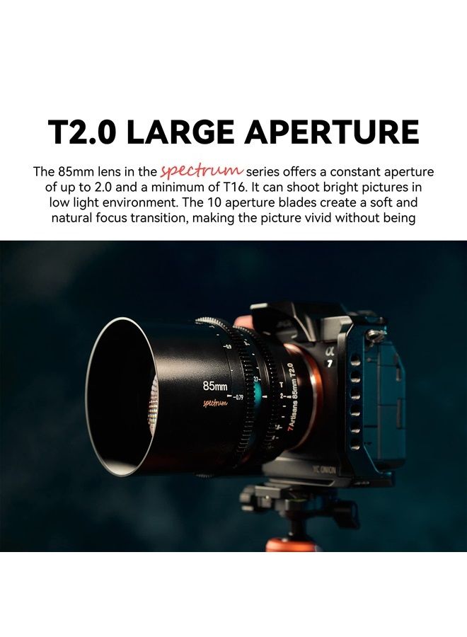 7artisans 85mm T2.0 Large Aperture Full Frame Cine Lens Compatible for Canon RF-Mount, Manual Focus Low Distortion Cinema Lens Mirrorless Cameras for Canon EOS R, RED, R3, R5, R6, R7, R10, RP, Black - Image 1