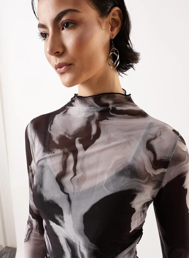 Hubberholme Women's Black 100% Polyester Self Design Pattern Slim Fit Tops