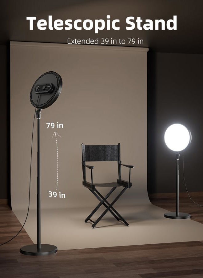 TODI Large Ring Light with 79" Stand, 6500K Full-Screen Selfie Light Ring with Stand and Phone Holder, Professional Big Ring Light for Live Stream, YouTube, TikTok, Makeup, Video, Barber, Photography - Image 3