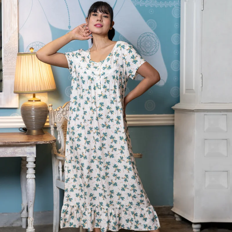 Aadaraya Aadaraya Night Dress Short Sleeves Printed
