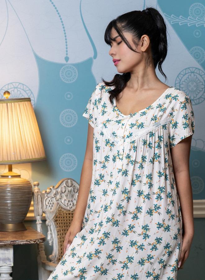 Aadaraya Night Dress Short Sleeves Printed - Image 2