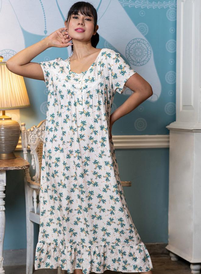 Aadaraya Night Dress Short Sleeves Printed - Image 1
