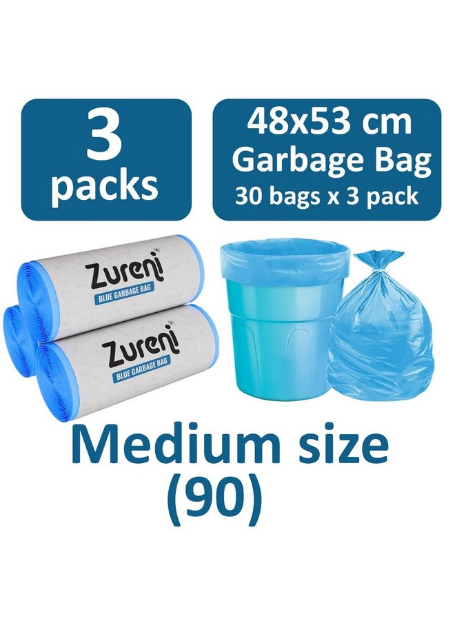 Zureni Zureni Garbage Dustbin Bags (Medium, 48 x 53 cm or 19" x 21") Drawstring Anti-drip Trash Waste Basket Bag for Kitchen Office Warehouse Pantry (Blue, 3 x 30 Pcs/Roll)  - Image 2