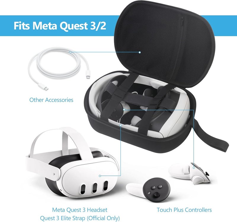 JSVER Carrying Case for Meta Quest 3S Hard Trave Case for Oculus Quest 3 Quest 3S Quest 2 Vision Pro VR Headset Storage Case For Meta Quest 3 Official Elite Strap Controllers and Accessories ufeff - Image 2