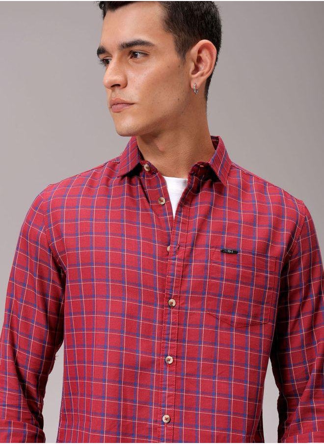 The Indian Garage Co Men Slim Fit Checkered Full Sleeves Spread Collar Casual Shirt  - Image 1