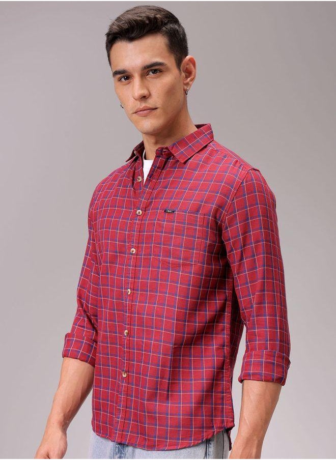 The Indian Garage Co Men Slim Fit Checkered Full Sleeves Spread Collar Casual Shirt  - Image 4