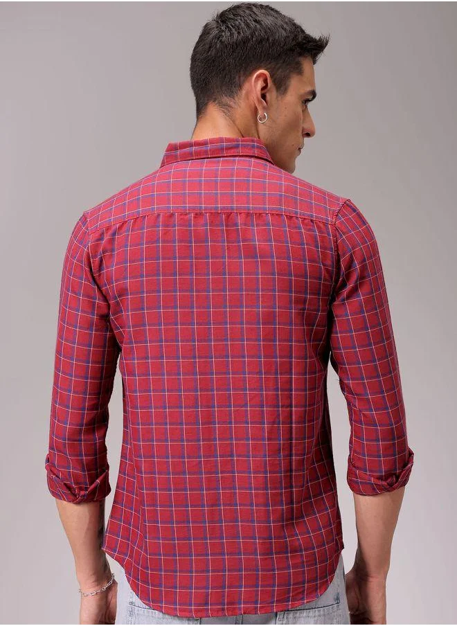 The Indian Garage Co Men Slim Fit Checkered Full Sleeves Spread Collar Casual Shirt
