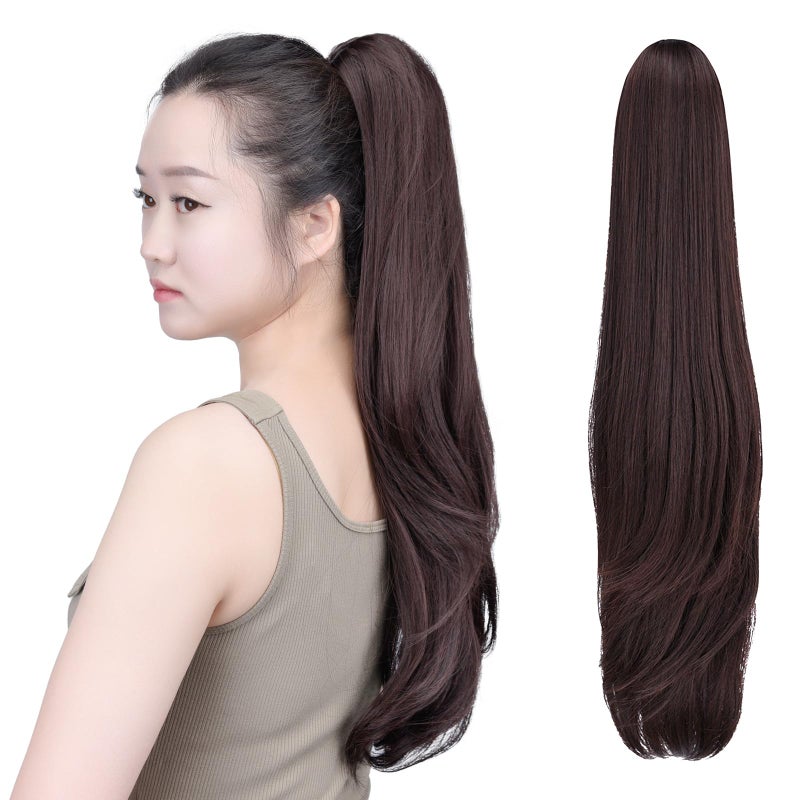SYXLCYGG Dark Brown Clip in Ponytail Yaki Straight Claw Clip Ponytails 22 55 OZ Synthetic Fake Hair pieces For Women Like Real Hair Fluffy Tangled