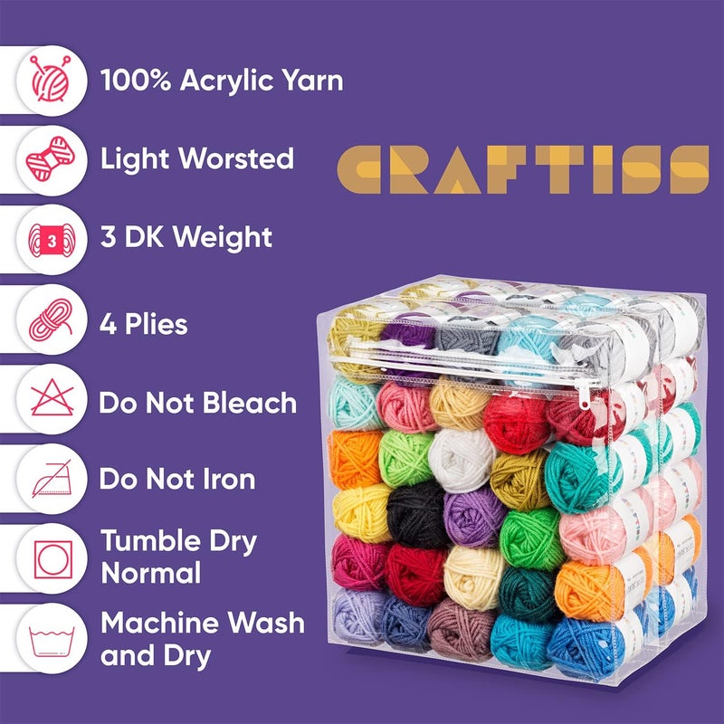 CRAFTISS 60 of 20g/0.7Oz Acrylic Yarn Mini Skeins - 2600 Yards of Soft Yarn for Crocheting and Knitting Craft Project, Assorted Starter Crochet Bulk Kit for Adults and Kids - Image 4