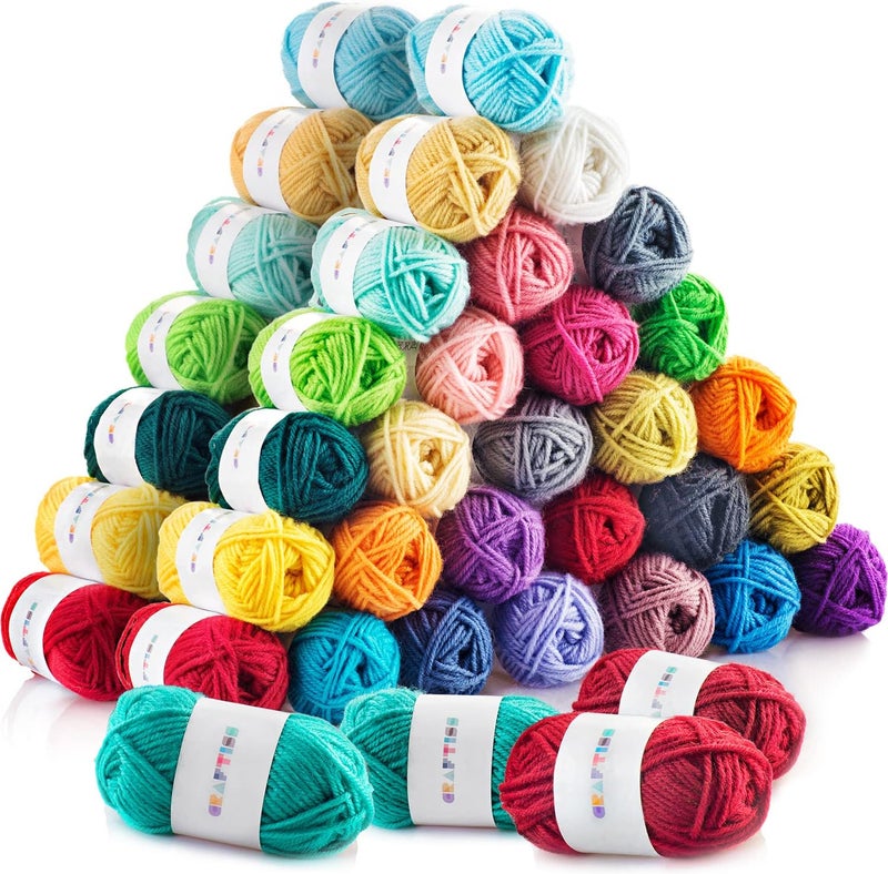 CRAFTISS 60 of 20g/0.7Oz Acrylic Yarn Mini Skeins - 2600 Yards of Soft Yarn for Crocheting and Knitting Craft Project, Assorted Starter Crochet Bulk Kit for Adults and Kids - Image 1