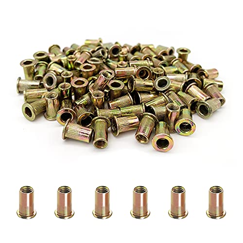 vrupin 100PCS -Rivet Nuts, M3 Carbon Steel Metric Rivet Nut Assortment Kit, Flat Head Threaded Insert Nutserts Assort,for Automotive Furniture Decoration Electrical and Industrial Products (NUT-M3) - Image 1