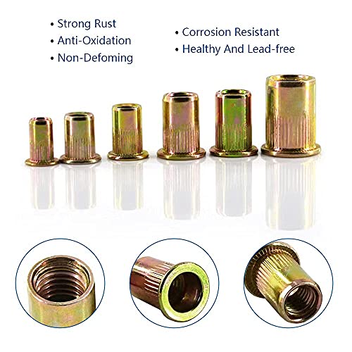 vrupin 100PCS -Rivet Nuts, M3 Carbon Steel Metric Rivet Nut Assortment Kit, Flat Head Threaded Insert Nutserts Assort,for Automotive Furniture Decoration Electrical and Industrial Products (NUT-M3) - Image 3