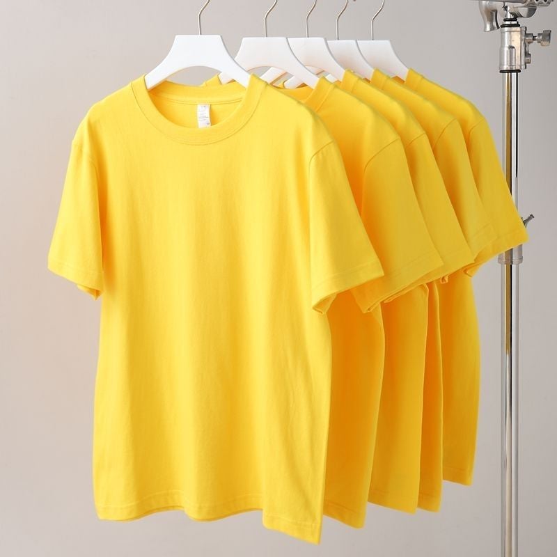 95% Cotton Bright Yellow Primrose Yellow Fresh Yellow Short Sleeve T-Shirt Women'S Lemon Yellow Warm Yellow Loose Base Top Men'S Summer - Image 3