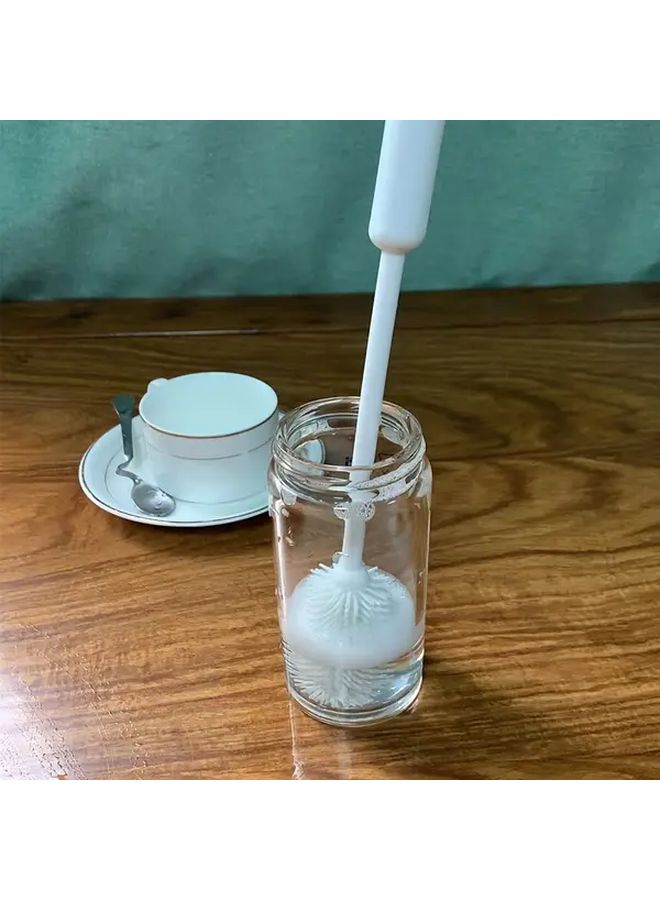 1pc Long Handle Silicone Cup Brush 360 Degree Rotating Head Heavy Duty Cleaning Brush For Bottles Containers Kitchen Bathroom White - Image 4