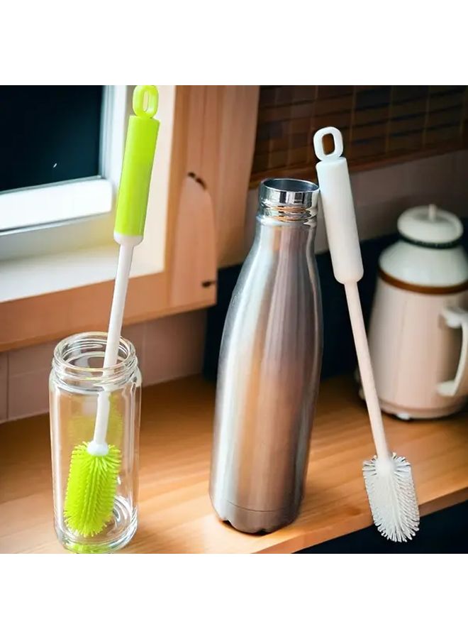 1pc Long Handle Silicone Cup Brush 360 Degree Rotating Head Heavy Duty Cleaning Brush For Bottles Containers Kitchen Bathroom White - Image 2