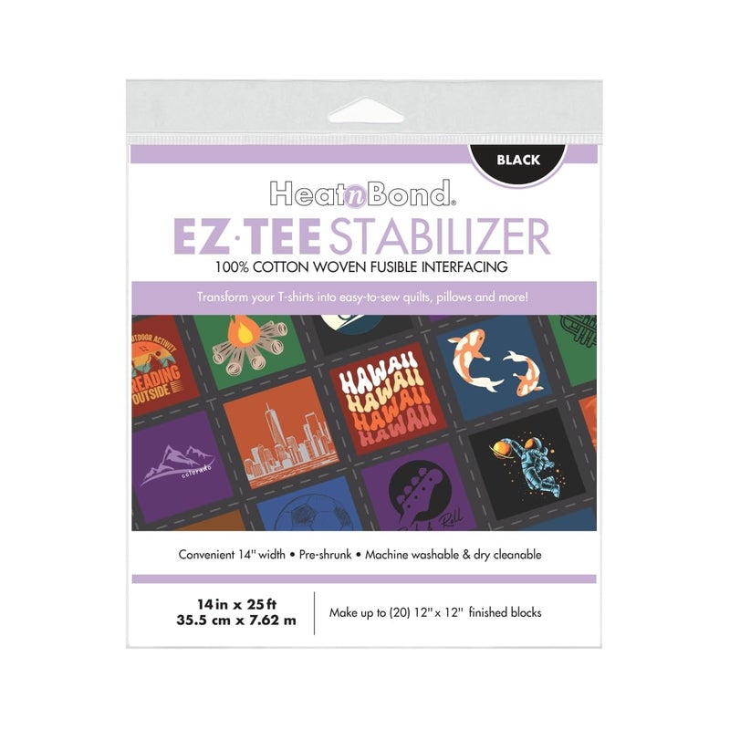 Heatnbond EZ TEE Cotton Woven Ironon Fusible TShirt Quilt Interfacing Stabilizer 14 in x 25 ft Black