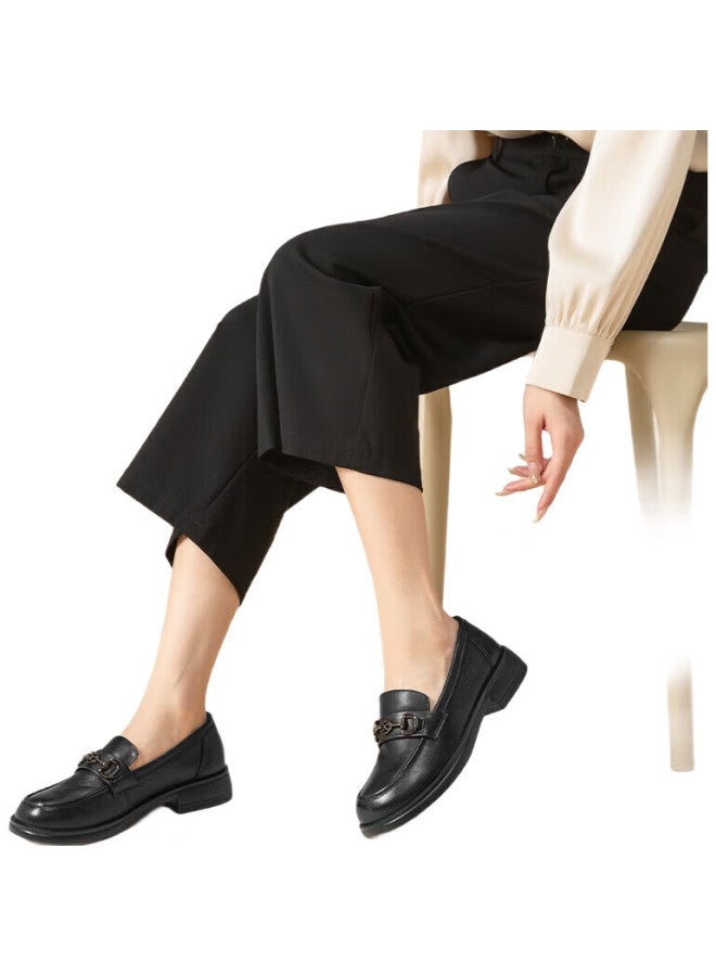 Spider King Women'S Platform Loafers With Horsebit Buckle And Soft Sole Casual Shoes, British Style Slip-On Leather Shoes, Black, Size 39 - Image 3