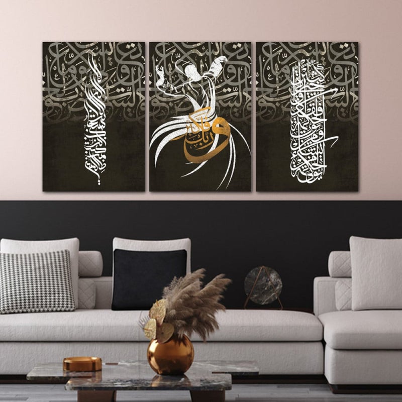 Marktna Three canvas panels with an Islamic design and a hollow frame, measuring (120×60), three pieces - Image 1
