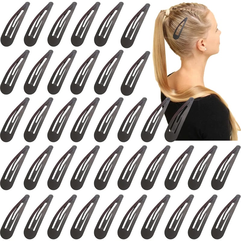 Clips for Hair 40 Pcs 275 Inch Metal Barrettes Snap Hair Clips for Girls Kids Teens Women Non Slip Black Clips Hair Accessory Decor