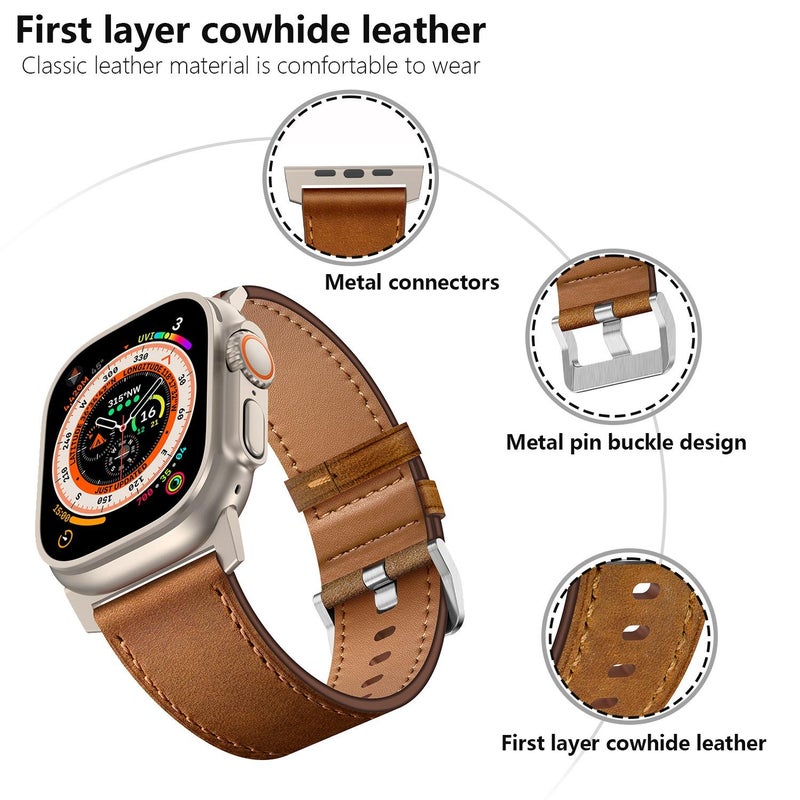 erorex For Apple Watch 46Mm / 49Mm / 45Mm / 44Mm Genuine Leather Watch Band(Titanium Dark Brown) - Image 5