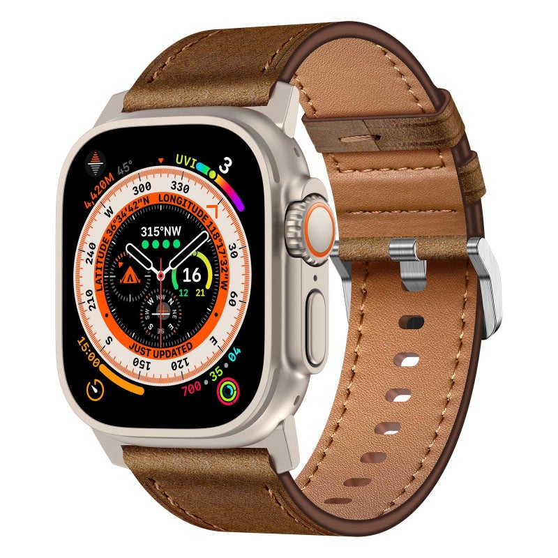 erorex For Apple Watch 46Mm / 49Mm / 45Mm / 44Mm Genuine Leather Watch Band(Titanium Dark Brown) - Image 1