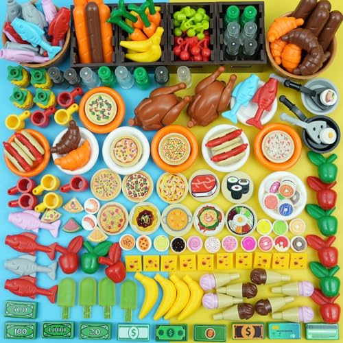 Pamvava 220pcs City Food Accessories Building Block FriendsPeople Picnic Toys Kitchen Restaurant Comida DIY Pieces FruitPizzaCheeseIce CreamTurkey Parts Money Bricks for Extra Set - Image 1