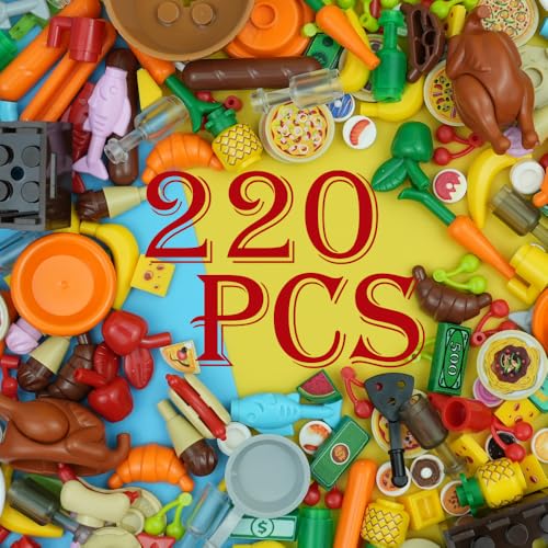Pamvava 220pcs City Food Accessories Building Block FriendsPeople Picnic Toys Kitchen Restaurant Comida DIY Pieces FruitPizzaCheeseIce CreamTurkey Parts Money Bricks for Extra Set - Image 5