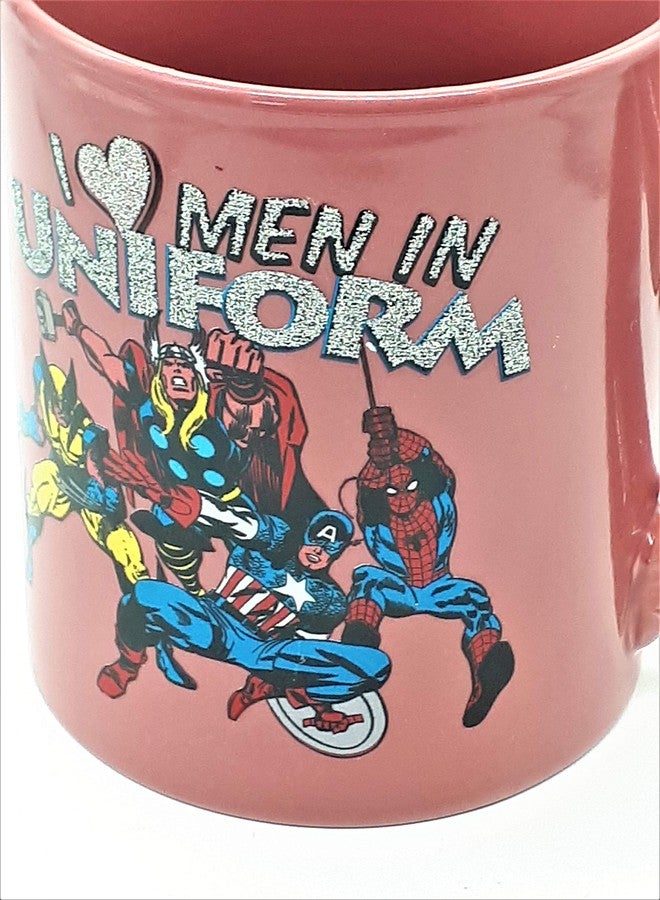 Silver Buffalo MC4232 Marvel Comics - I Heart Men in Uniform - Ceramic Mug, 14 Ounces, Multicolored - Image 2