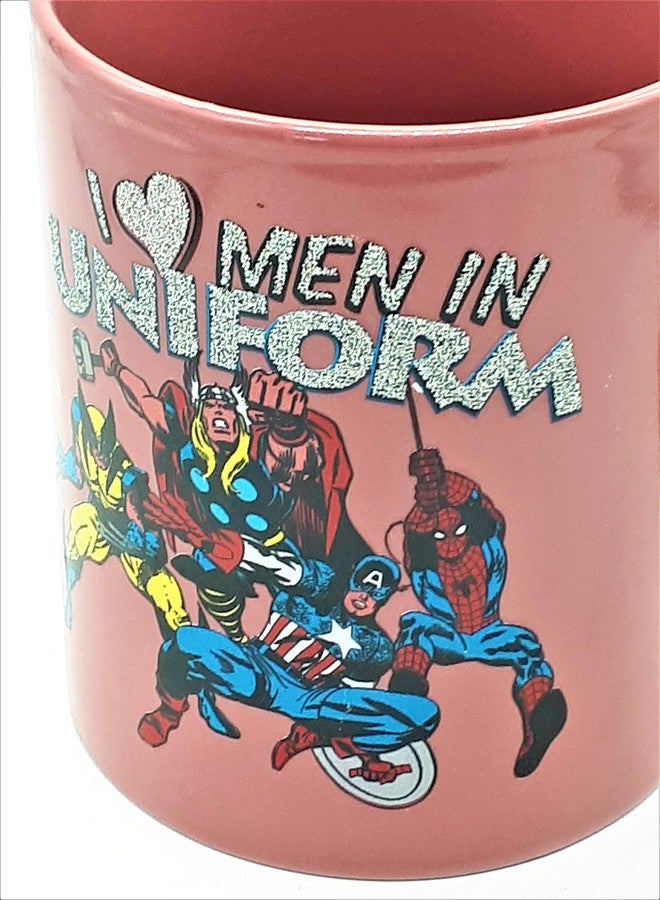 Silver Buffalo MC4232 Marvel Comics - I Heart Men in Uniform - Ceramic Mug, 14 Ounces, Multicolored - Image 4