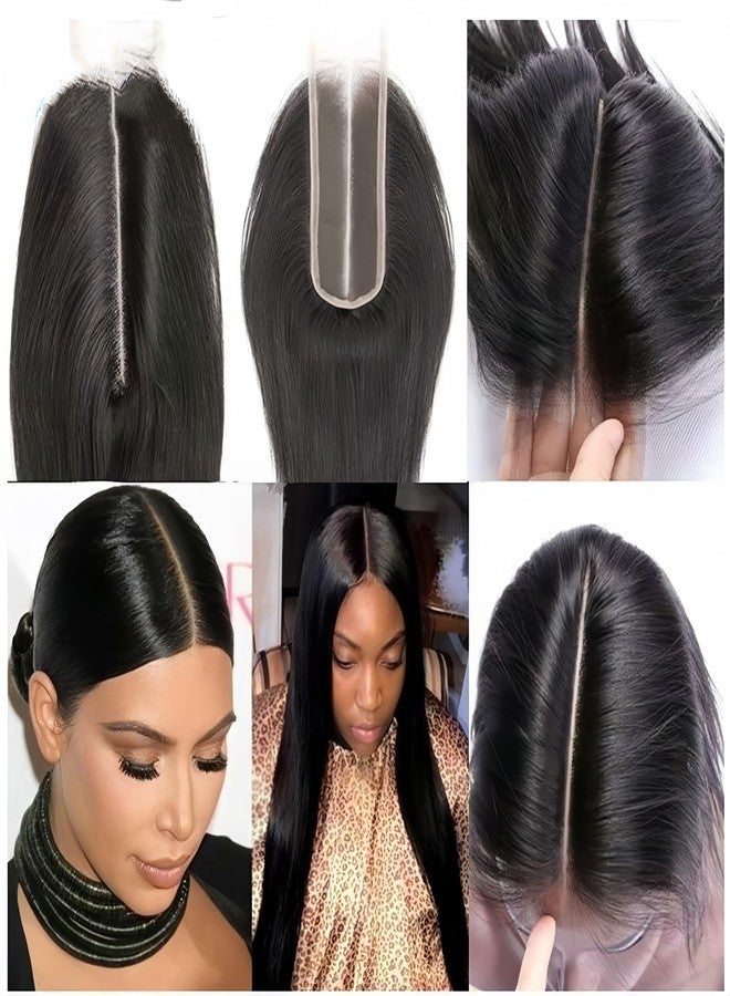 Risbaer Brazilian 2x6 Lace Closure Straight 100% Remy Human Hair Middle Part Bleached Knots Lace Closure Natural Black (8inch) - Image 2